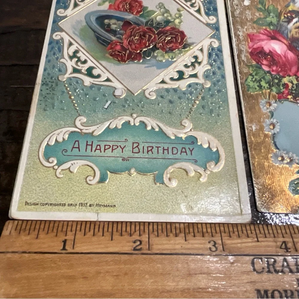 Antique Lot of 6 Assorted Postcards Birthday Greetings Red Pink Flowers Germany